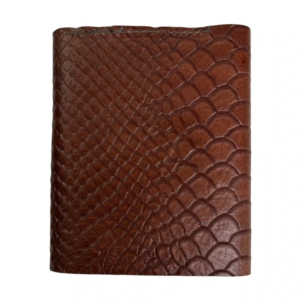 Handmade USA Western Bronco Leather Trifold Wallet Brown Salmon Skin